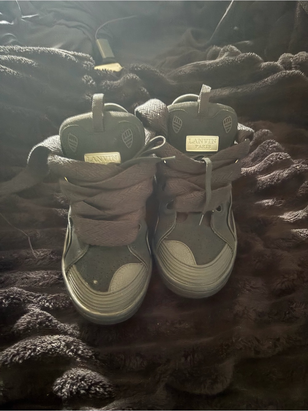 Lanvin Kids Dark Gray High-Top Sneakers with Metallic Logo